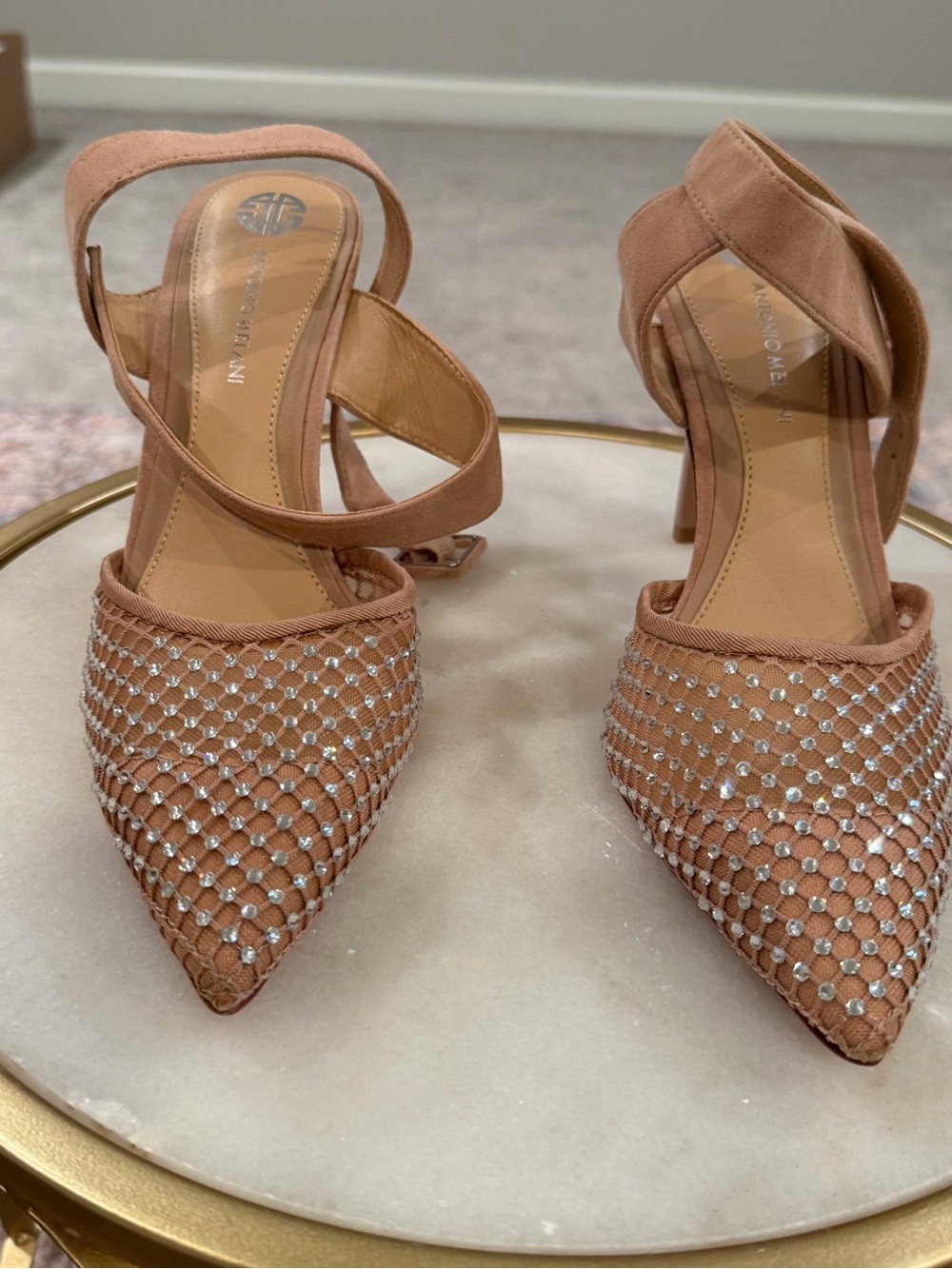 Embellished Pointed Toe Heels in Tan - Women's Dress Shoes